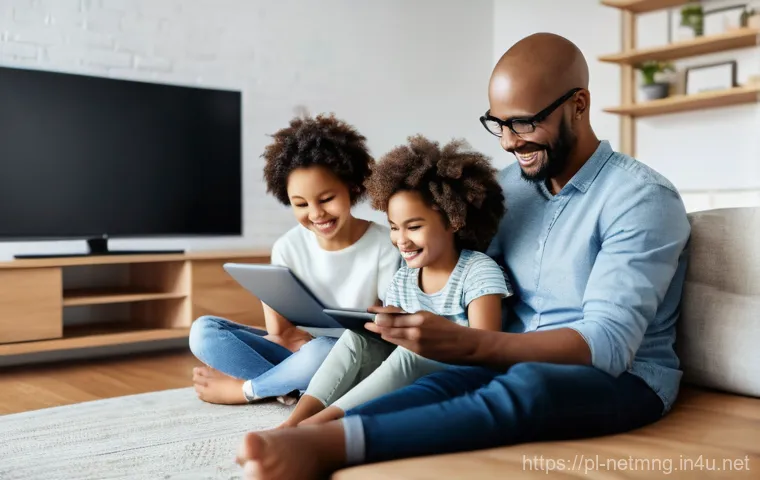 라우터와 스위치 설정 팁 - Prompt 1: A Family Enjoying Seamless Home Connectivity**