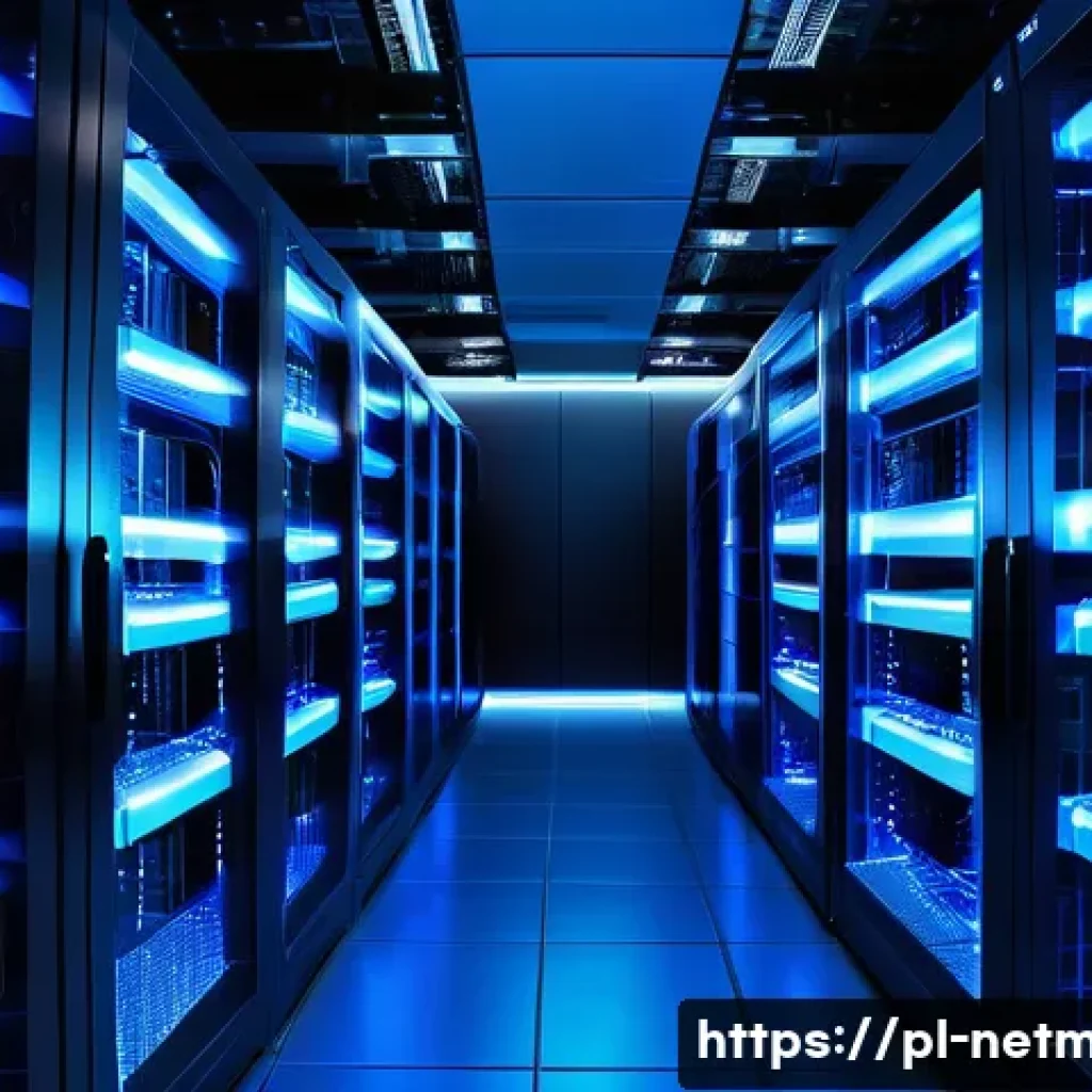 서버와 네트워크 간의 관계 이해 - A detailed, modern data center server room showcasing rows of high-performance dedicated servers con...