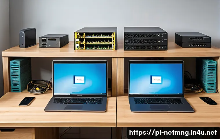 네트워크 실습 장비 추천 - A cozy home networking lab setup designed for a Polish enthusiast, featuring a sturdy wooden desk wi...
