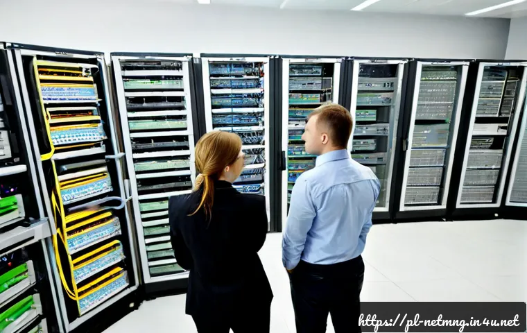 기업 네트워크 설계 베스트 사례 - Photorealistic modern enterprise network operations room in Warsaw, Poland, a diverse IT team review...